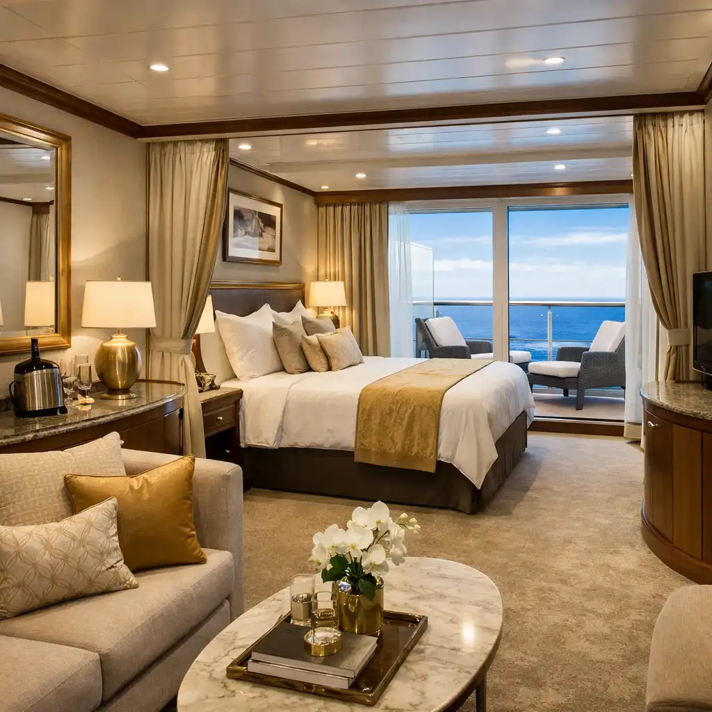 Luxurious Sky Suite on Celebrity Edge with a separate living area and large balcony